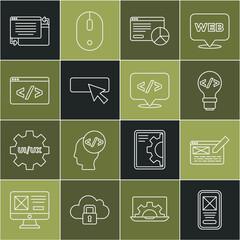 set line ui or ux design, front end development, website statistic, and icon. vector