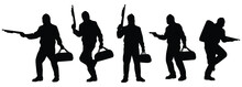 Set Of Robber With Gun Silhouette Vector On White Background