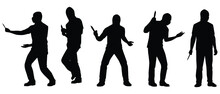 Set Of Robber With Knife Weapon In Hand Silhouette Vector On White Background