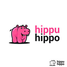 Pink Hippo Cartoon Logo Mascot