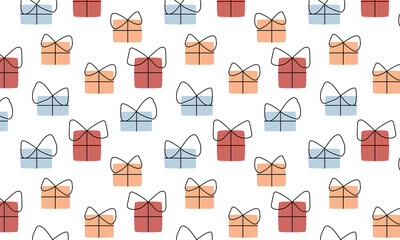 Christmas cheer gift box seamless repeating pattern background. Trendy for fabric, texitle print, wallpaper, background, wrapping or invitation cards, packaging.