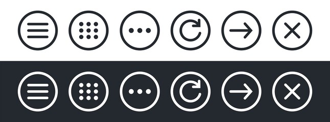 Poster - Set of website navigation menu icons. Hamburger menu symbol. Flat website menu icons with rounded and sharp edges. Vector illustration EPS10.