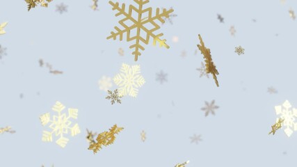 Poster - Golden snowflakes fall down in light background. Merry christmas and happy new year. Glossy snow falling.