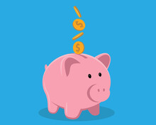 Piggy Bank With Coin Vector Illustration. Saving, Investing And Accumulation Money. Pig In A Flat Style.