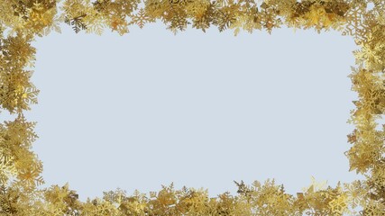 Poster - Gold frame from snowflakes in light background. Animated christmas greeting card.