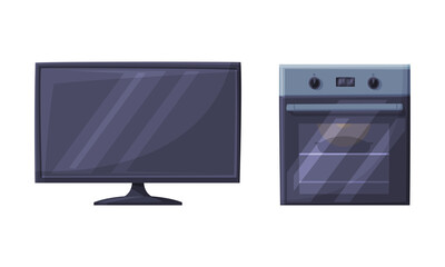 Canvas Print - Oven and TV set as Home or Household Electric Appliance Vector Set