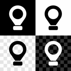 Sticker - Set Map pin icon isolated on black and white, transparent background. Navigation, pointer, location, map, gps, direction, place, compass, search concept. Vector