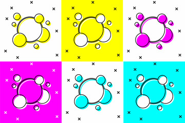 Sticker - Set Soap water bubbles icon isolated on color background. Vector