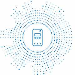 Poster - blue line smartphone, mobile phone icon isolated on white background. abstract circle random dots. v
