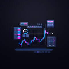 Financial business investment stock market forex crypto currency Trading candlestick data profits analysis chart graph interface display technology, stock chart concept, 3d rendering.