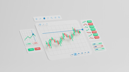 Fototapete - Financial business investment stock market forex crypto currency Trading candlestick data profits analysis chart graph interface display technology, stock chart concept, 3d rendering.
