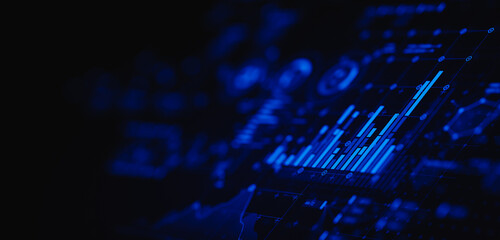 Poster - Financial data document graph chart report statistic marketing research development  planning management strategy analysis accounting. Financial business technology hologram concept. 3d rendering.