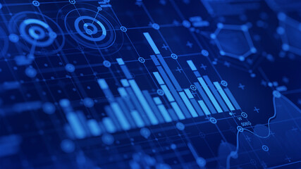 Poster - Financial data document graph chart report statistic marketing research development  planning management strategy analysis accounting. Financial business technology hologram concept. 3d rendering.