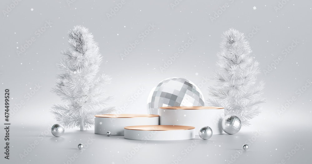 Christmas tree product podium display showcase white 3d background ...