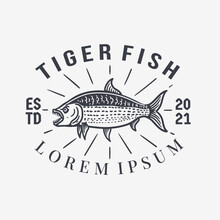 Tiger Fish Vintage Logo On White Background