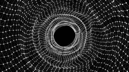 Poster - cyber tunnel consisting of moving glowing points. futuristic infinite space background. concept of d