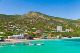 Fototapeta  - Summer Crimean beach. Landscape of Black Sea coast