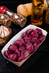 Canvas Print - Tasty beetroot ravioli, Beetroot ravioli stuffed with baked beets and meat