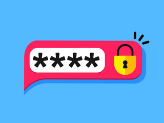 Aufkleber - Password secure login access notice vector or authentication verification code note message bubble speech icon flat cartoon illustration isolated