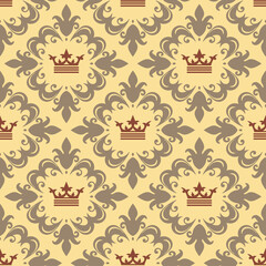 Wall Mural - Background pattern in royal style with decorative ornament on beige background. Seamless fabric texture, wallpaper. Flat design. Vector illustration