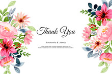 Thank You Card With Pink Floral Watercolor