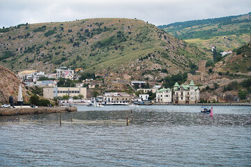 Canvas Print - Seascape with a view of the coastline. Balaklavaa, Crimea