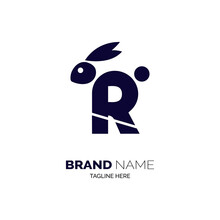 R Letter Rabbit Logo Design Template For Brand Or Company And Other