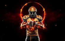 American Football Player Black Background With Fire