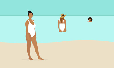 Wall Mural - Three female characters on the beach