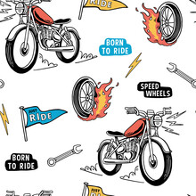 Vector Motorcycle Theme Seamless Pattern, For T-shirt Prints And Other Uses.