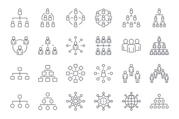 organization chart hierarchy vector icons. editable stroke. organization company head of departments