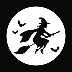 witch flying on a broom silhouette