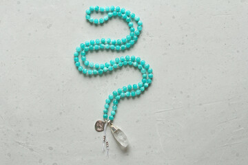 Rosary mala 108 beads from natural stones Amazonite. Author's jewelry from natural stones, Buddhism, mantra, prayer, rosary from stones for prayer and beauty. Long beads from natural stones, necklace