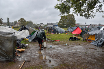 improvised tents where migrants and refugees sleep in velika kladuša, bosnia and herzegovina. improv