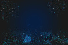Abstract Blue Background. Polygonal Low Poly Wireframe Illustration Looks Like Stars In The Blask Night Sky In Spase Or Flying Glass Shards. Digital Web, Internet Design.