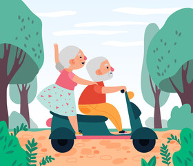 Poster - Elderly people Ride Moped