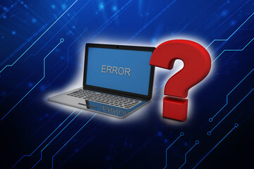 Poster - 3d rendering Computer Online Help Information Concept. Red Question Mark over Laptop Keyboard.