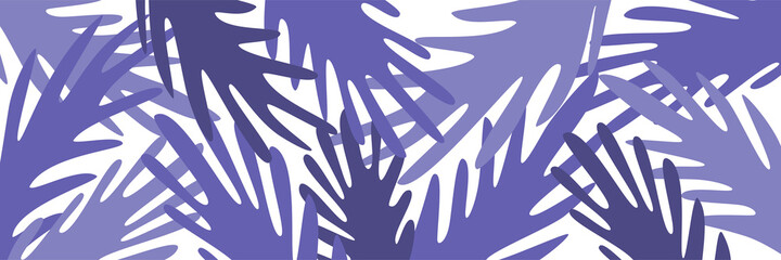 Wall Mural - Very peri palm leaves on white background. Banner or wallpaper in trendy colors