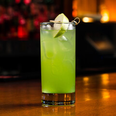 Poster - green lemonade with an apple in a dark bar