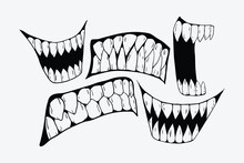 Scary Teeth Illustration Print On T-shirts,jacket,souvenirs Or Tattoo