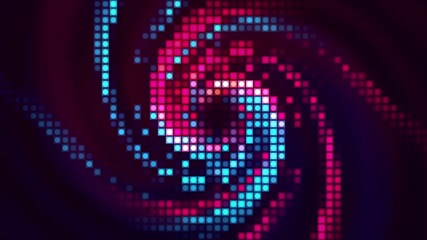 Poster - Swirling colorful pixelated retro background, seamless loop. Motion. Squared screen with spreading like tornado into all the sides.