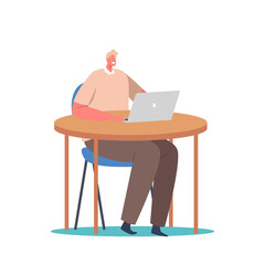 Poster - Relaxed Man Freelancer or Manager Sitting on Armchair Working on Laptop from Home or Office. Freelance Occupation
