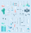 Collection of realistic laboratory equipment. Instruments for chemical experiments.