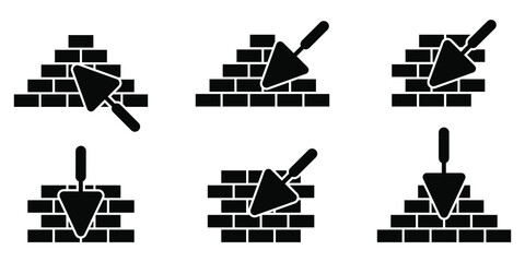 Wall Mural - brickwork icons set. trowel and brick icon. construction or repair symbol. vector illustration. bric