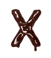 Poster - Latin letter X with drop is made of melted chocolate, isolated on white background