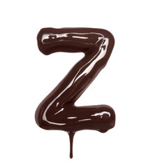 Poster - Latin letter Z with drop is made of melted chocolate, isolated on white background