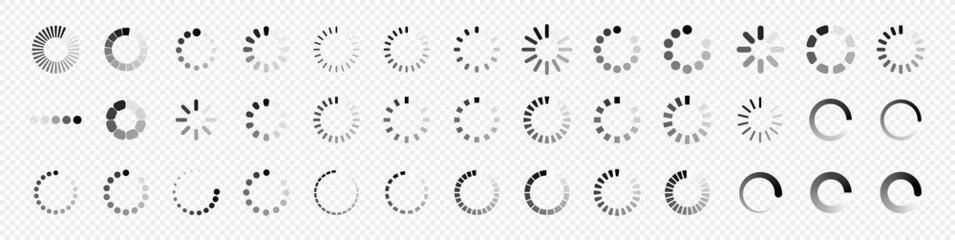 Loading icon set. Buffer loader or preloader. Donload or Upload. Collection of simple web download. Vector illustration.