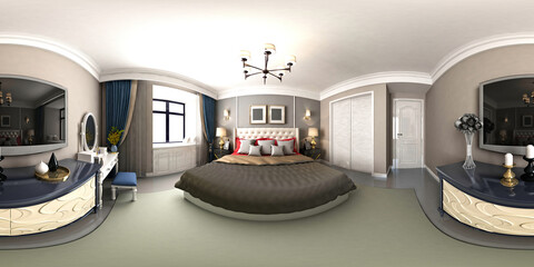 360 degrees luxury hotel room, 3d rendering