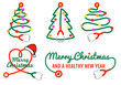 Christmas card with stethoscope tree for doctor, nurse, health worker, vector set