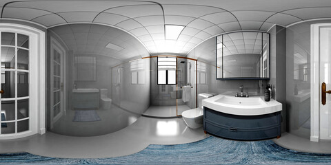 360 degrees virtual reality view bathroom  3d rendering